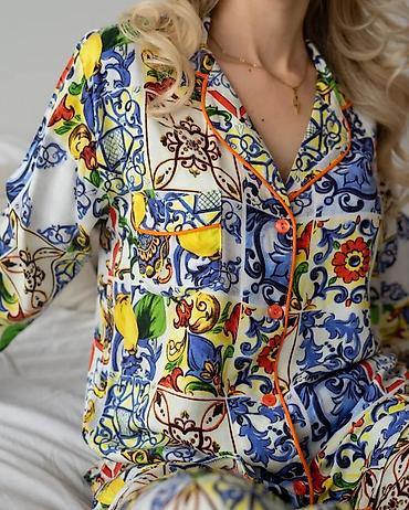 Пижамы: Пижама, Сатин, Турция, В полоску, XS, S, M — 5