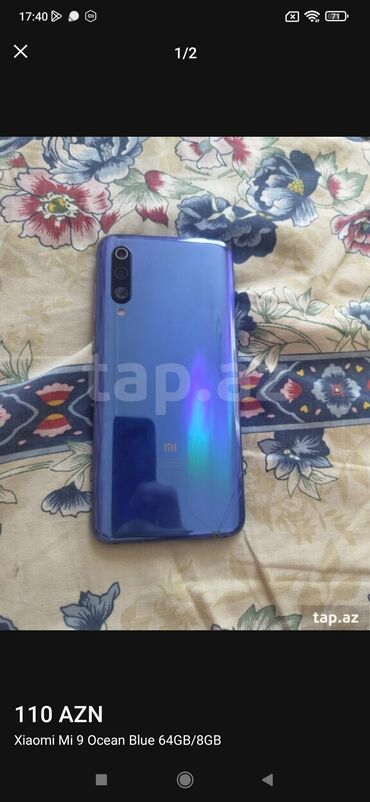 huawei mi fi: Xiaomi Mi 9, 64 GB, rəng - Gümüşü, 
 Barmaq izi, Simsiz şarj, Face ID