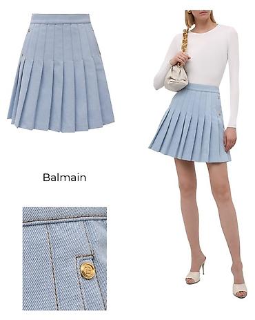 cins ətəklər: Balmain pliseli mini ətək original - Rəng: açıq mavi (denim effekti) — 1