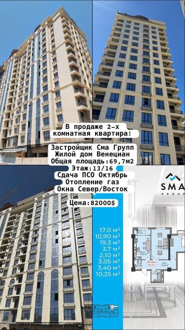 разделитель комнаты: 2 бөлмө, 70 кв. м, Элитка, 13 кабат, ПСО (өзү оңдоп түзөтүп бүтүү үчүн)