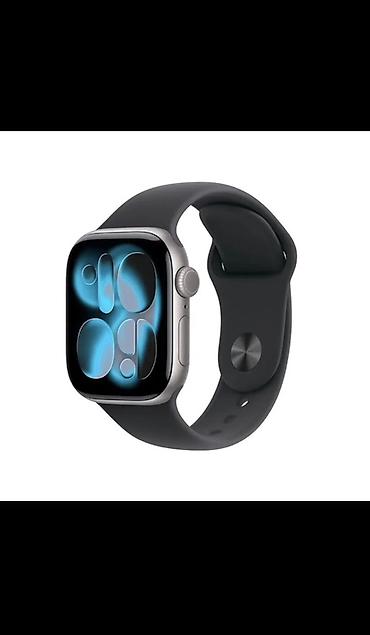 smart saaat: Apple Watch Series 11,46 mm – boz/alüminium korpus, qara silikon idman — 1