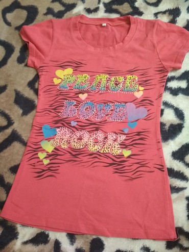 футболка для девочки: Детский топ, рубашка, цвет - Красный, Б/у