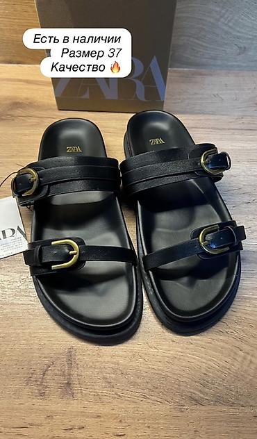 одежда 18: Женские сандалии ZARA, размер 37. - Цвет: черный - Дизайн: две — 1