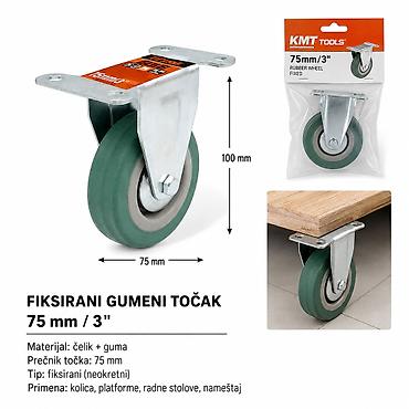 KMT Sivi 9367858 – Fiksirani gumeni točak 75 mm Praktičan točak za
