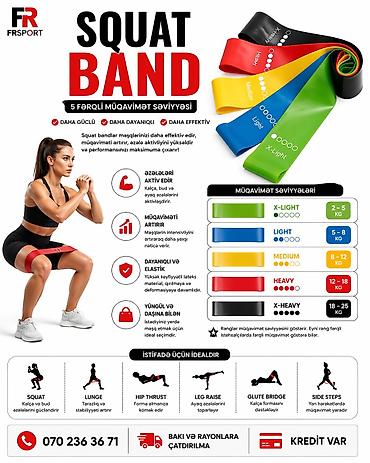 Спорт и отдых: 💥 squat band, ayaq juqutu tək-tək - 4 azn,qutu- 13 azn ✅ 7/24 əlaqə — 1