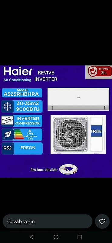 kondisioner haier: Haier Revive Inverter kondisioner Model: AS25RHBHRA - Güc: 9000 BTU - — 1