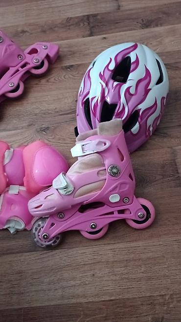 детские ролики roller: Çəhrayı rəngdə uşaq rolik konkisi dəsti. Dəstə bir cüt rolik konki — 2
