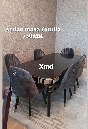Masa və oturacaq dəstləri: Qonaq otağı üçün, Yeni, Açılan, Dördbucaq masa, 6 stul — 4