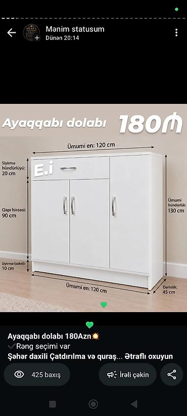taxta vaqonka: Ayaqqabı dolabı – 180 AZN Ölçülər: - Ümumi en: 120 sm - Ümumi — 1