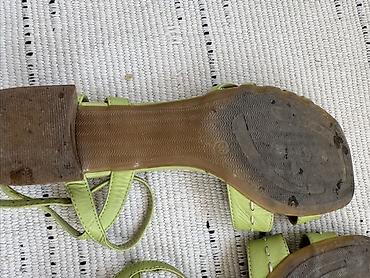 Женская обувь: Lime due dəri sandal - Rəng: açıq yaşıl (lime) - Material: Natural — 2