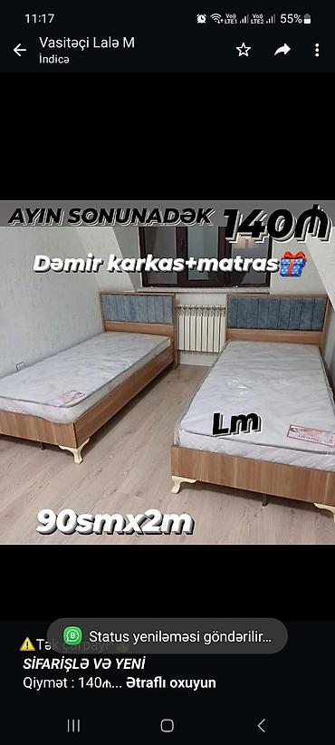 Мебель: ⚠️Tək çarpayı*👑 _*SİFARİŞLƏ VƏ YENİ*_ Qiymət : 140₼ — 1