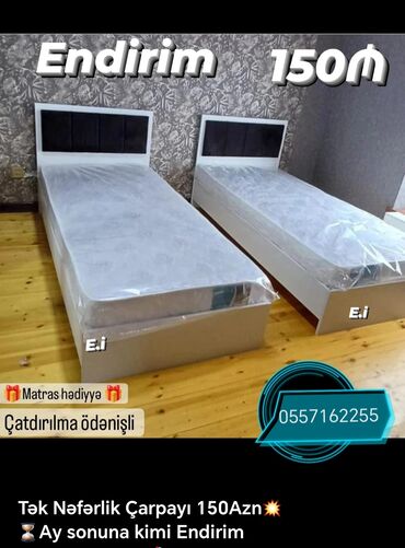 carpayilarin qiymeti: Новый, Односпальная кровать, Без подьемного механизма, С матрасом, Без выдвижных ящиков, Азербайджан