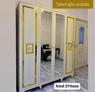 Dördkapılı paltar şkafı – güzgülü model - Rənglər: ağ-qızılı