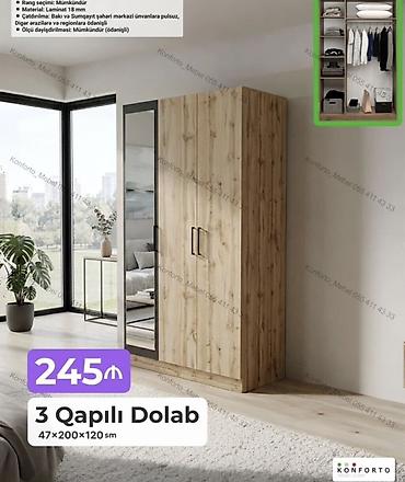 malazya yataq: 3 qapılı dolab – 47×200×120 sm - Korpus: 18 mm laminat - Rəng seçimi — 1