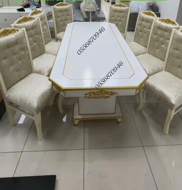 Masa və oturacaq dəstləri: Qonaq otağı üçün, Yeni, Açılmayan, Dördbucaq masa, 6 stul — 12