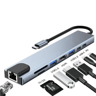 Док-станции: USB C HUB 8 IN 1: Адаптер-концентратор USB-C совместим со всеми