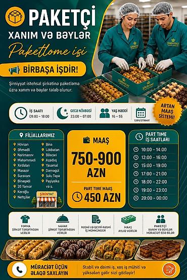 elvan şokolad fabriki vakansiya: Qablaşdırıcı tələb olunur, Təcrübəsiz, Aylıq ödəniş — 1