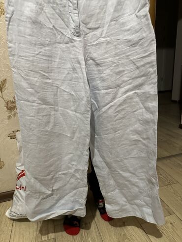 женская джинсовая одежда больших размеров: Повседневные брюки, Палаццо, Италия, Лен, Высокая талия, Лето, L (EU 40)