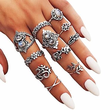 ринго тренд: Кольца шакектер в винтажном стиле 💍 Эффектный комплект из 11 — 1