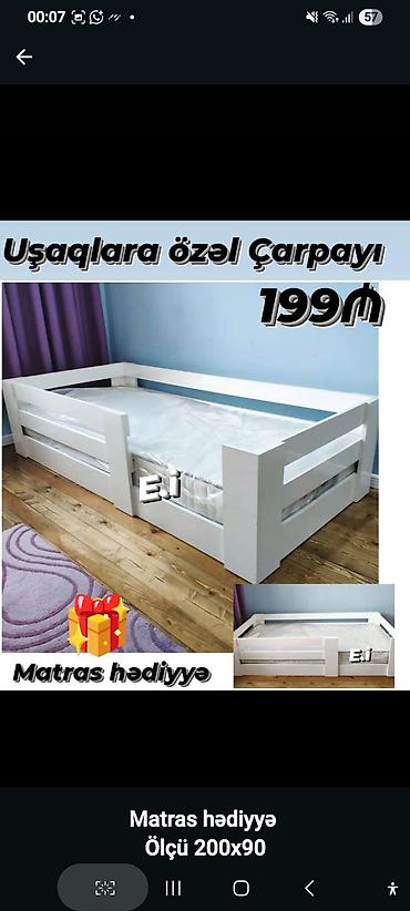 alaca mebel: Uşaqlar üçün xüsusi çarpayı – ölçü 200x90. Ağ rəngli, möhkəm taxta — 1