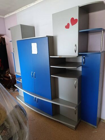 купить стенку для дома: Гарнитур для зала, Шкаф, ДСП, Самовывоз, цвет - Синий