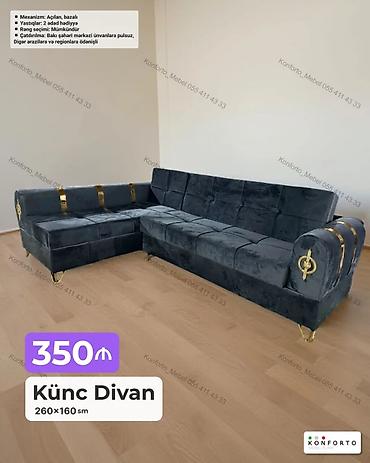 Künc Divan – 260×160 sm - Mexanizm: açılan, bazalı (yataq funksiyası