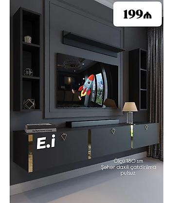 stelaj polka: Müasir divar TV stendi və rəf dəsti - Ümumi ölçü: 180 sm - Rəng — 1