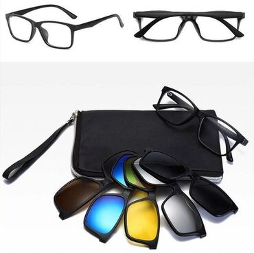 магнитные очки: Очки 5 в 1 с магнитными накладками + чехол Коричневые – комфорт