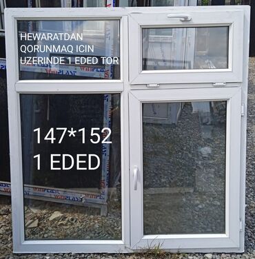 Plastik pəncərələr: İşlənmiş İkiqat şüşə paketi Plastik pəncərə, Еni: 140 sm, Uzunluğu: 160 sm, Ödənişli quraşdırma — 19