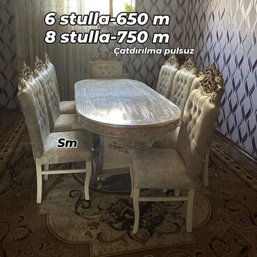 Masa və oturacaq dəstləri: Qonaq otağı üçün, Açılmayan, Dördbucaq masa, 6 stul — 15