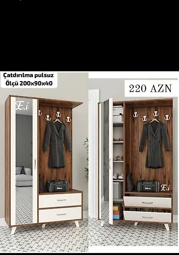 Dəhliz dolabı – asılqanlı, güzgülü model - Ölçü: 200 x 90 x 40 sm -