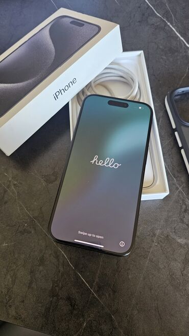 телефон запчасти: IPhone 15 Pro, Колдонулган, 256 ГБ, Blue Titanium, Каптама, Кабель, 90 %