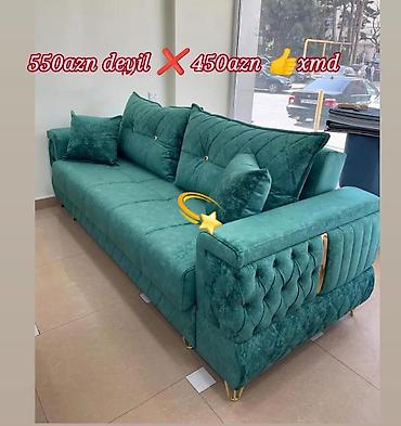 divan üçün parcalar: Zümrüd-yaşıl rəngdə, yumşaq məxməri parça ilə döşənmiş 3-yerlik divan — 1