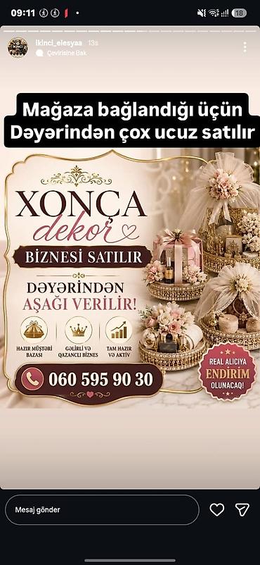 Hazır biznes: Xonça dekor biznesi satılır Mağaza bağlandığı üçün dəyərindən aşağı — 1