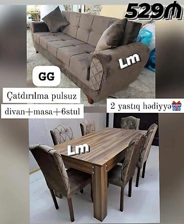 Yemək otağı və qonaq otağı üçün dəst: - Dəst: divan + masa + 6 ədəd lalafo.az -da Yemək otağı və qonaq otağı üçün dəst: - Dəst: divan + masa + 6 ədəd
