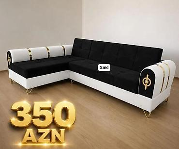 Künc divan – qara-ağ rəngli, qızılı dekor elementləri və metal
