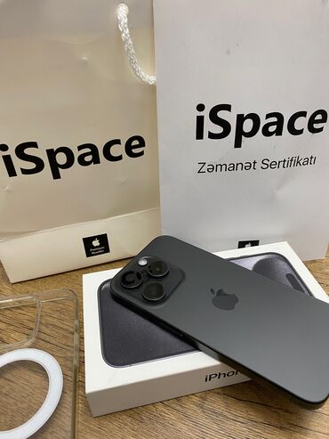 Apple iPhone: IPhone 15 Pro, 128 GB, Qara, Zəmanət, Barmaq izi, Simsiz şarj