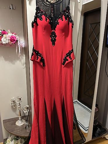 Ziyafət donları: Qırmızı-qara uzun ziyafət/raqs donu - Model: qolsuz, uzun ətəkli - — 7