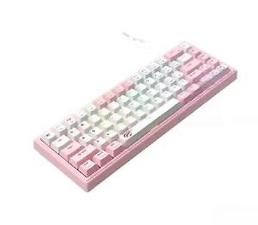 Tastature: Mehanička tastatura kompaktnog formata (oko 60–65%), u ružičasto-beloj — 13