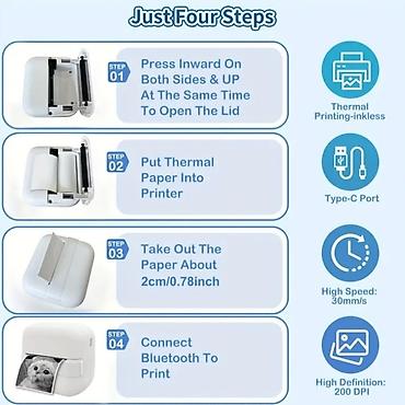 Printerlər: Mini Portativ Termal Printer (Bluetooth) Kiçik ölçülü, rahat daşınan — 3