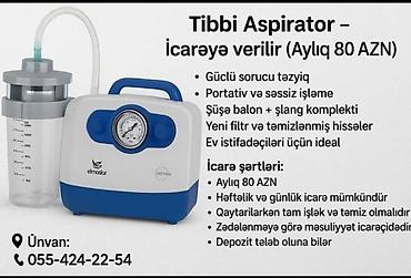 asbirator: Tibbi aspirator – icarəyə verilir Xüsusiyyətlər: - Güclü sorucu — 1