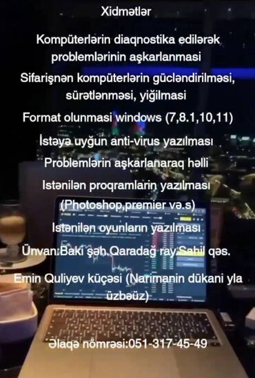 Texnikanın təmiri: Sifarişle keyslərin yığılması, satışı,və işlənmiş notebook ların