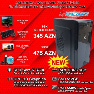 dinamik kalonkalar: Sistem Bloku "Sarko DDR3 1155 B75/Core i7 3770/8GB Ram/512GB SSD" Ofis