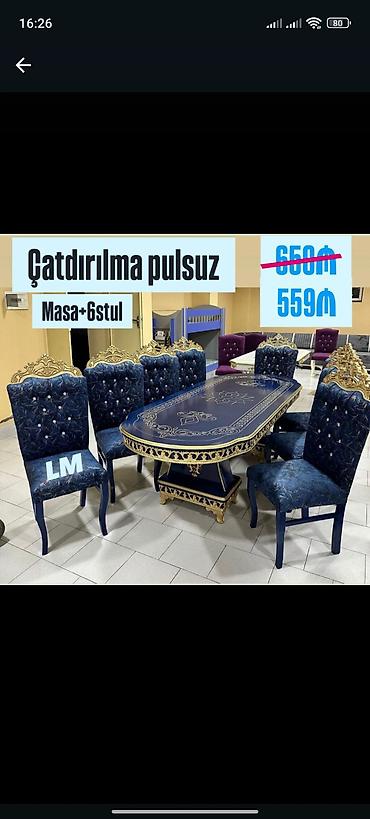 hesir stul: Qonaq otağı üçün, Yeni, Açılmayan, Oval masa, 6 stul — 1