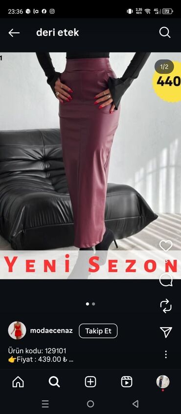 Alt paltarı: Məhsul: Yeni sezon “deri etek” – uzun, qələm kəsimli ətək Rəng
