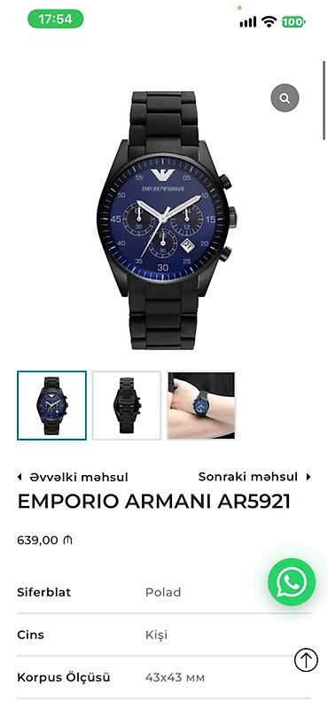 3d saat: Emporio Armani orginal 630 azn alinib satilir tecili — 2