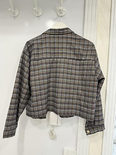 cins: Qadınlar üçün qısa kəsimli flanel köynək/jaket - Naxış: boz, sarı və — 2