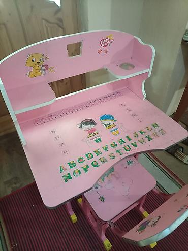 plastik stullar: Uşaq üçün yazı masası və stul dəsti - Rəng: çəhrayı, uşaq motivli — 2