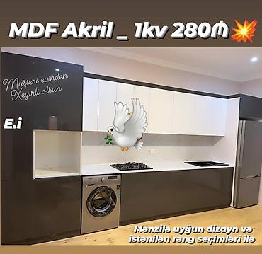 MDF Akril mətbəx mebeli – 1 kv: 280₼ - Material: yüksək keyfiyyətli