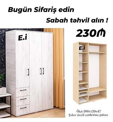шкафы бу: Üç qapılı geyim şkafı – 230₼ - Ölçü: 200×120×47 sm - Daxili planlama — 1